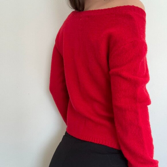 Red sequin sweater bow print holiday Christmas vibe - Picture 6 of 7